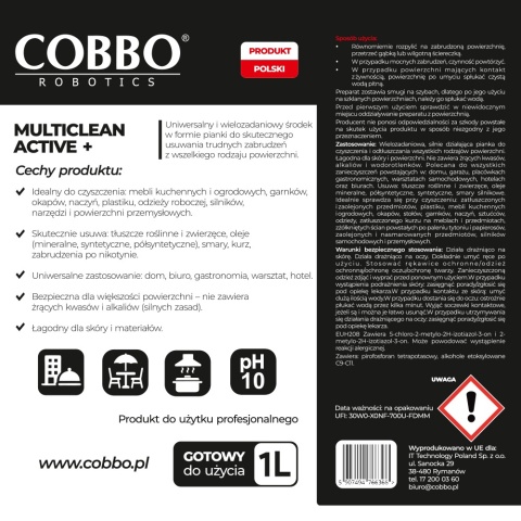 COBBO MULTICLEAN ACTIVE + Wielozadaniowa pianka czyszcząca do trudnych zabrudzeń 1L COBBO MULTICLEAN ACTIVE + Wielozadaniowa pianka czyszcząca do trudnych zabrudzeń 1L