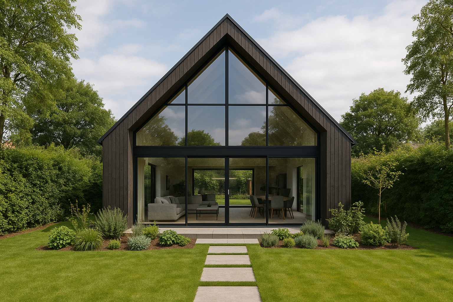 jak myć duże i wysokie okna, dom w stylu nowoczesnej stodoły z dużymi przeszkleniami