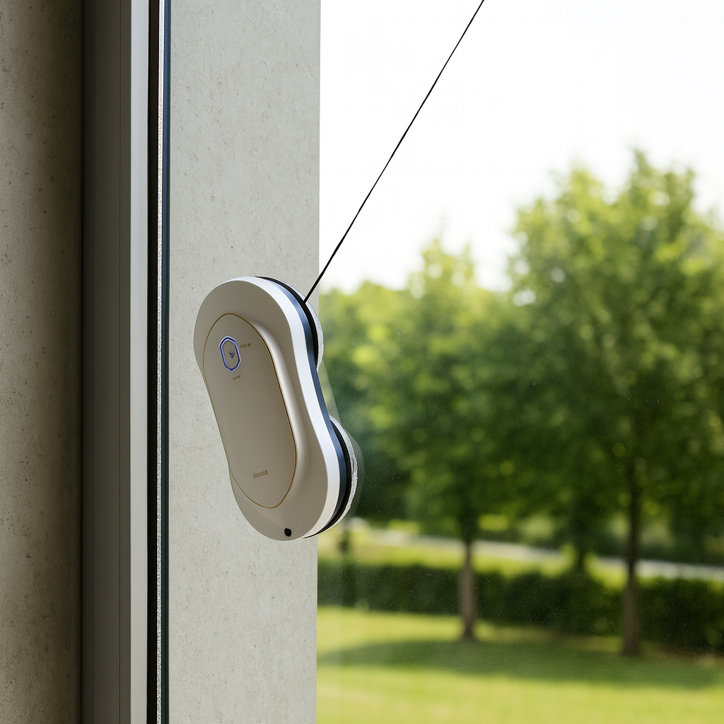 robot do mycia okien działa na szybie okiennej 